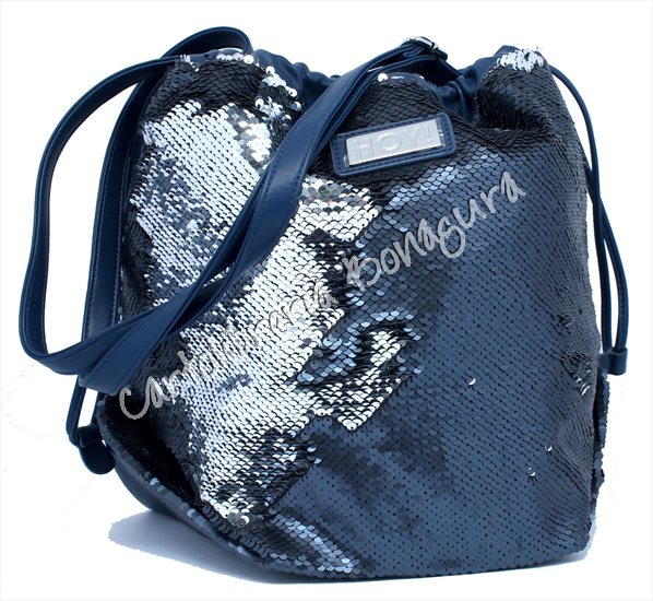 Borsa Secchiello Paillettes Blu Hoy