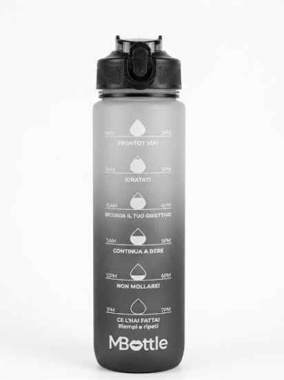 Borraccia 1000 ml Opaca Grigia/Nera Motivazionale Mille Baci