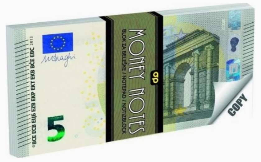 Blocco Notes 80x155 mm Banconota Copy 5 Euro (70 Fogli)