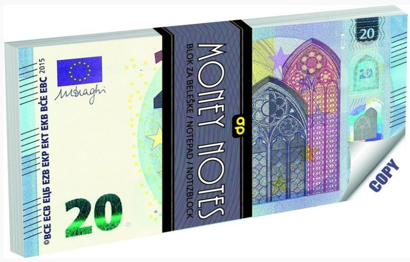 Blocco Notes 94x173 mm Banconota Copy 20 Euro (70 Fogli)