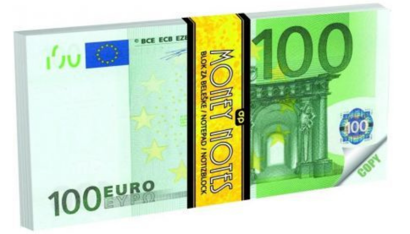 Blocco Notes 104x187 mm Banconota Copy 100 Euro (70 Fogli)