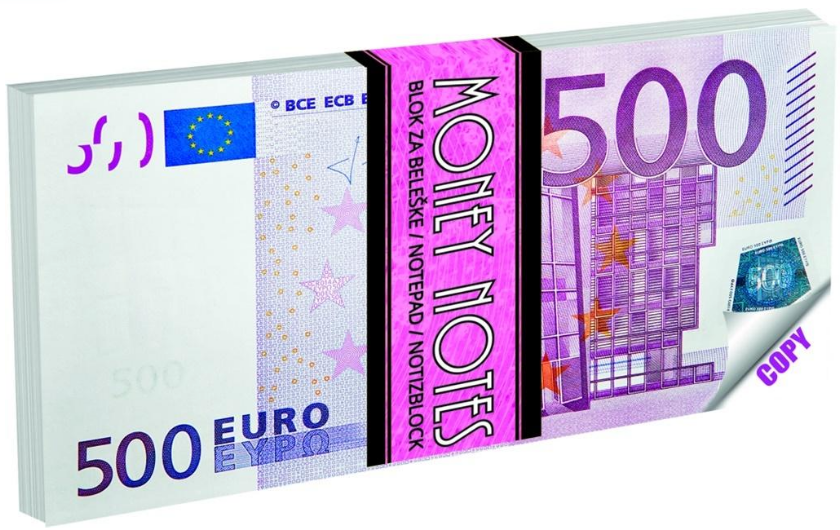 Blocco Notes 108x209 mm Banconota Copy 500 Euro (70 Fogli)