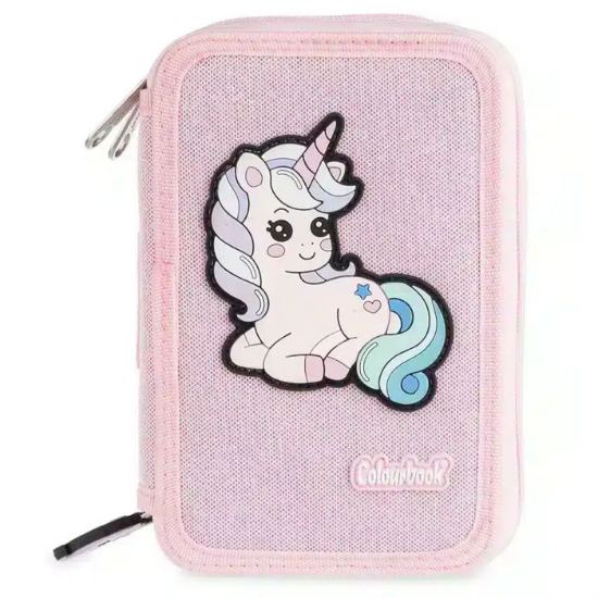 Astuccio 3 Zip Unicorn Rosa Colourbook