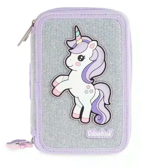 Astuccio 3 Zip Unicorn Lilla Colourbook