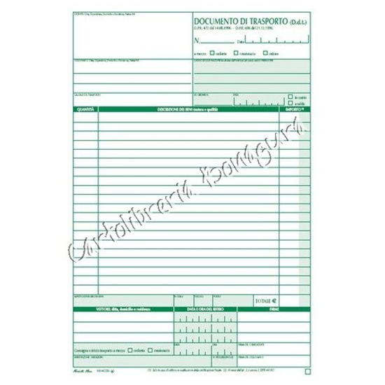 Blocco Documento Di Trasporto 2 Copie A5