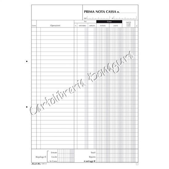 Blocco Prima Nota Cassa 2 Copie A4