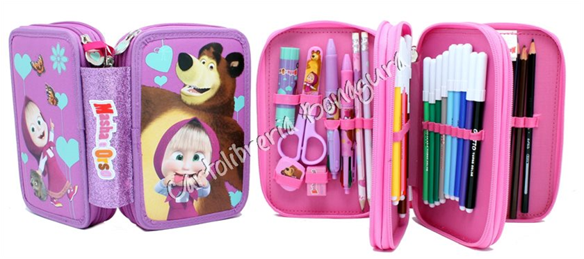 Astuccio 3 Zip Glicine Masha e Orso