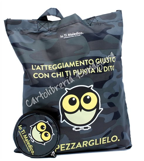 Shopping Bag Ripiegabile C/Portamonete Nero Militare Io Ti Maledico